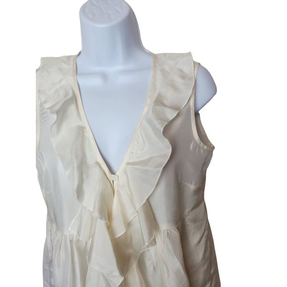 Cabi Ruffle white sleeveless silk button down top - Picture 2 of 9
